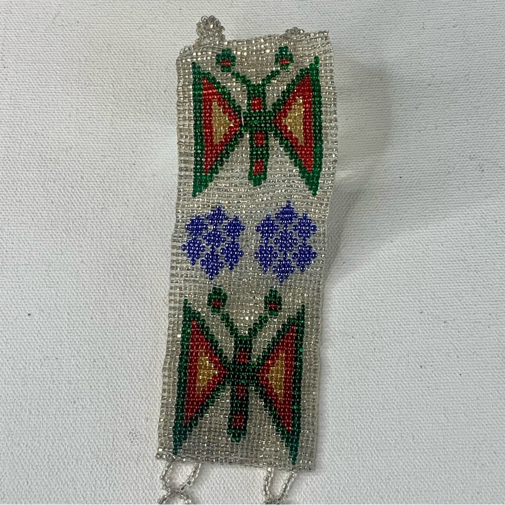 Glass Seed Bead Butterfly Cuff Bracelet Handmade Huichol Native American Style - Picture 14 of 16